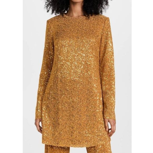 NEW STINE GOYA Odis Dress in Gold Sequins Long Sleeve Crewneck Size Small Formal - Picture 1 of 11